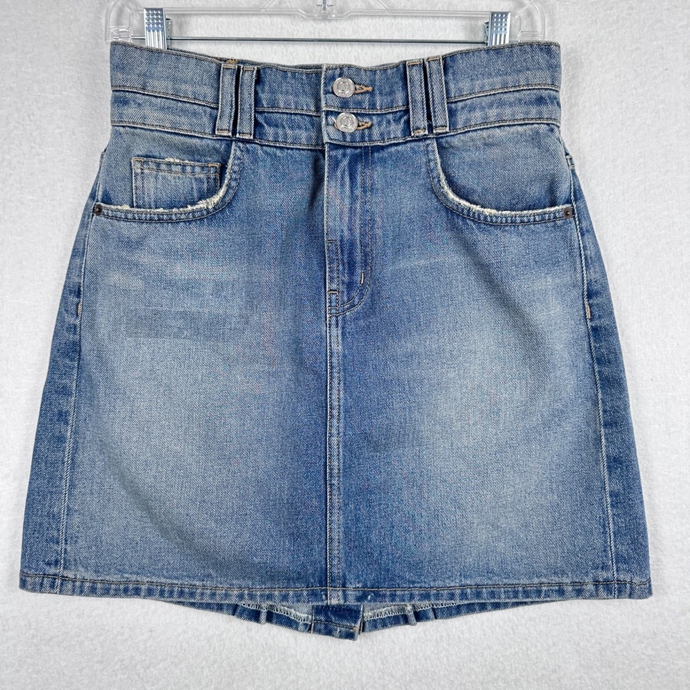 Current Elliott Blue Jean Denim Flute Mini Skirt  Sz 27 Y2K Button Accent Retro